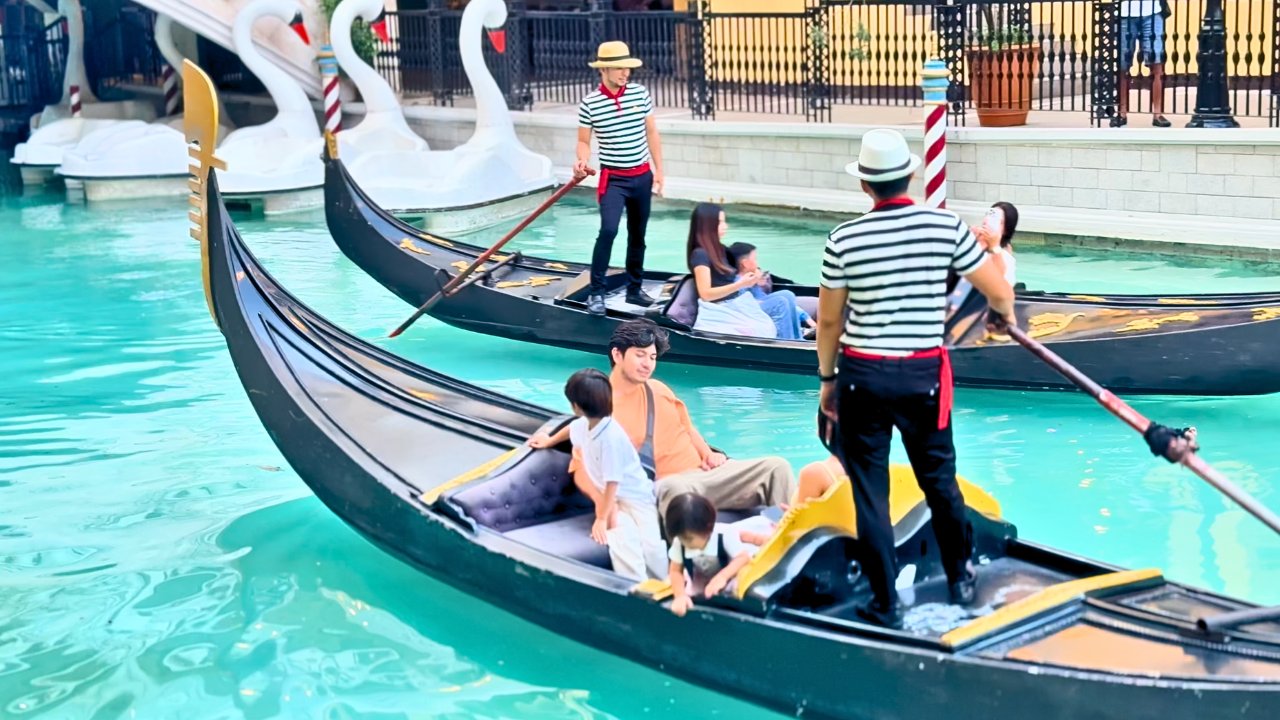 Gondolas on the artificial canal at Venice Grand Canal in McKinley Hill, Taguig