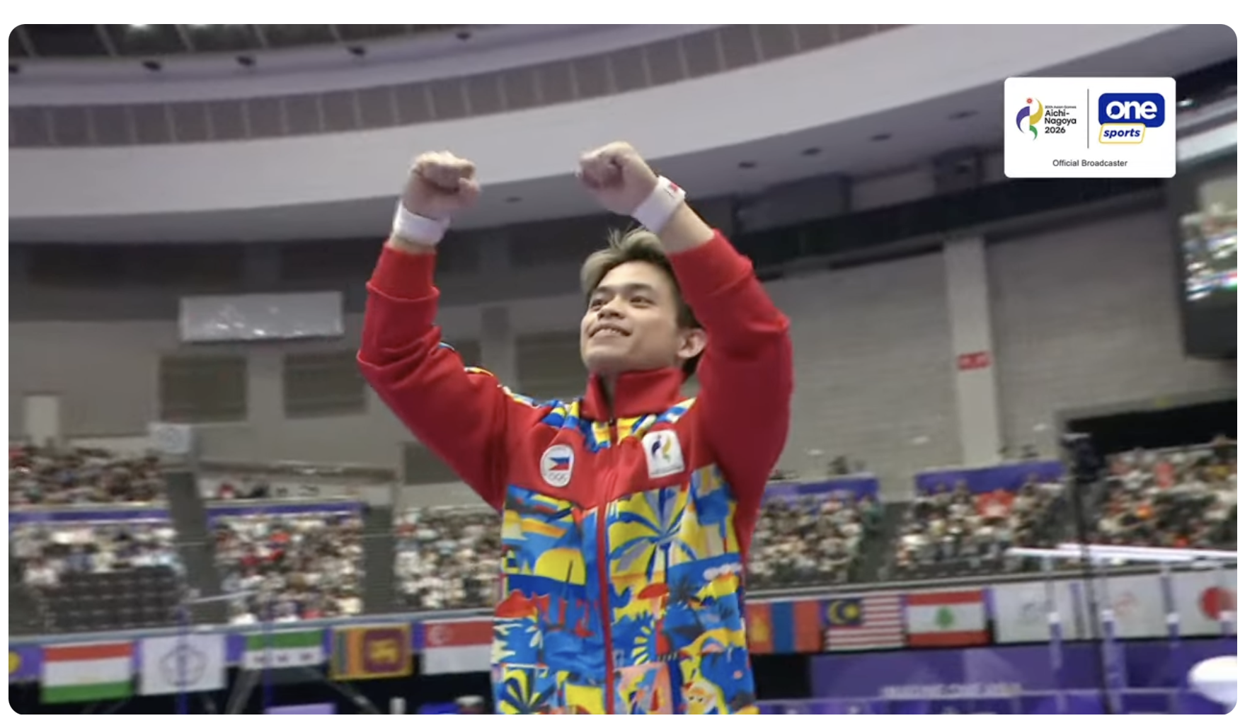 Carlos Yulo of the Philippines at the men's vault final of the 2026 Asian Games in Nagoya, Japan